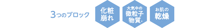 3つのブロック 化粧崩れ　待機中の微粒子物質※　お肌の乾燥