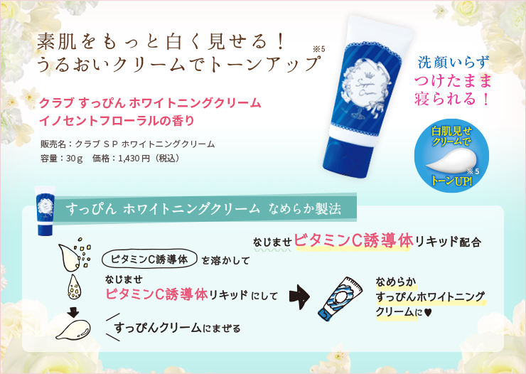 素肌をもっと白く見せる!うるおいクリームでトーンアップ クラブ すっぴん ホワイトニングクリームイノセントフローラルの香り